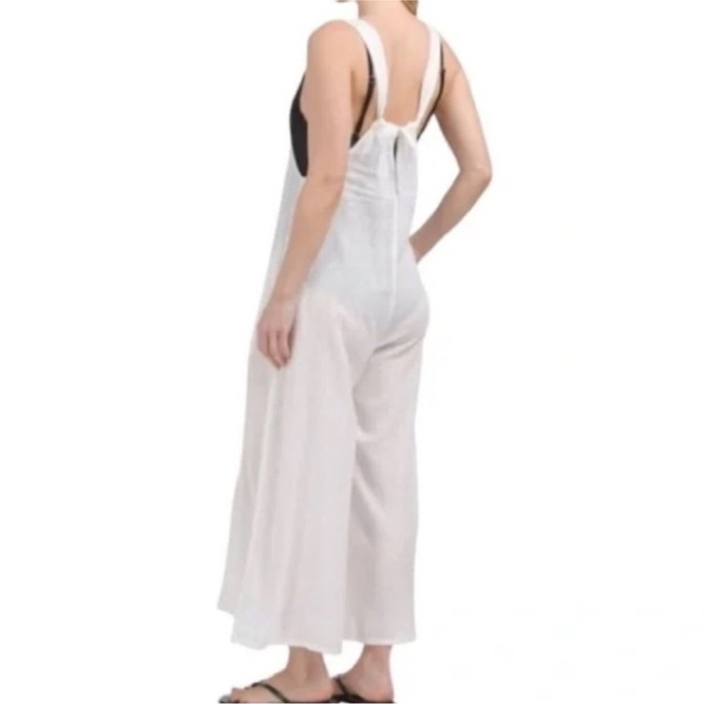 HAUTE HIPPIE Women's Linen Sleeveless Wide Leg Jumpsuit Coverup White XL - Picture 2 of 12